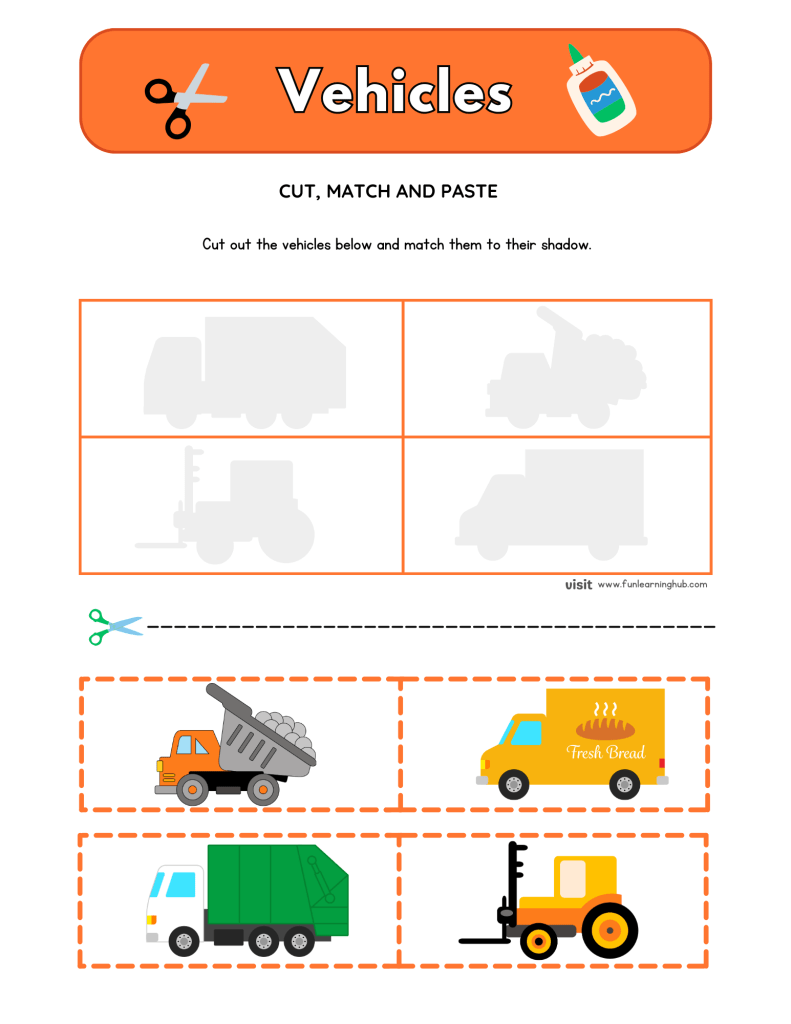 Vehicles Cut and Paste Worksheets 3 Vehicles Cut and Paste Worksheets