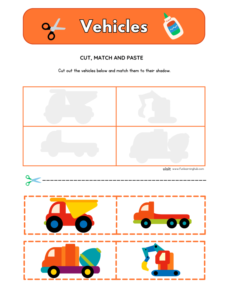Vehicles Cut and Paste Worksheets 2 Vehicles Cut and Paste Worksheets