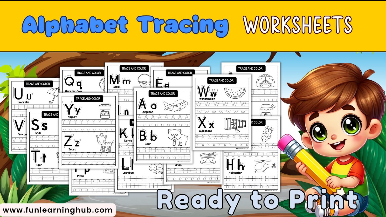 alphabet tracing and color worksheets cover png