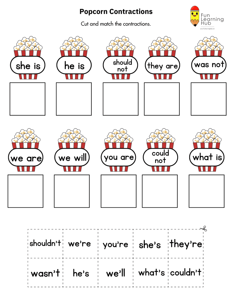 Contraction Activity Printable 2 free contractions worksheets