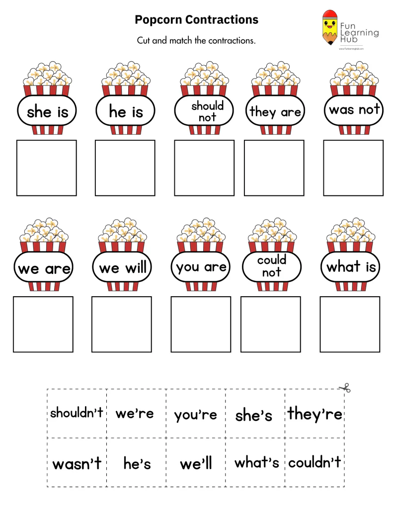 Contraction Activity Printable 2 free contractions worksheets