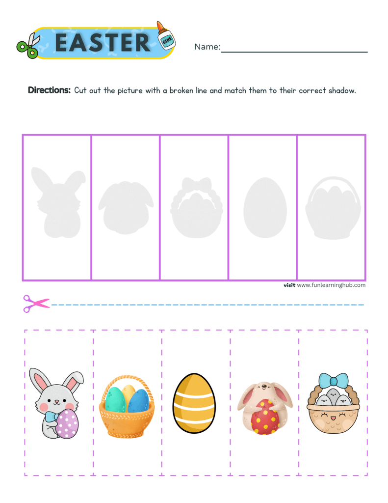 Easter Worksheets 17 shadow matching easter