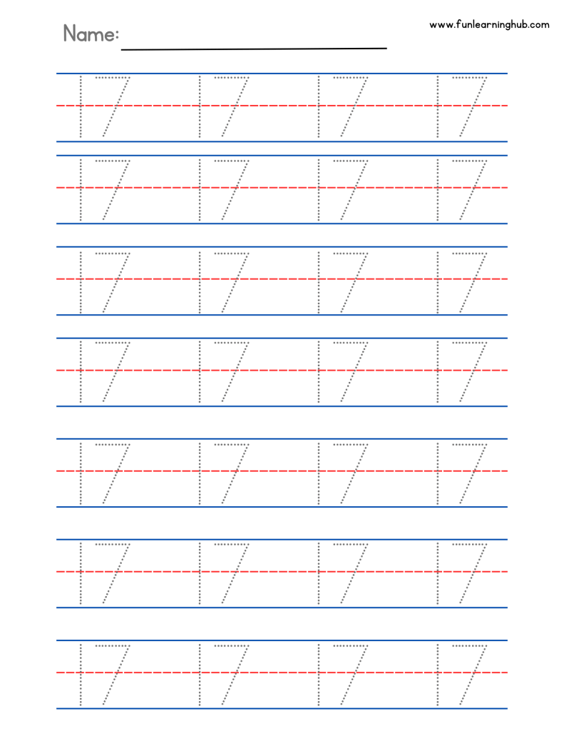 Number Tracing: 0 to 20 (Individual pages) 52 number practice sheet