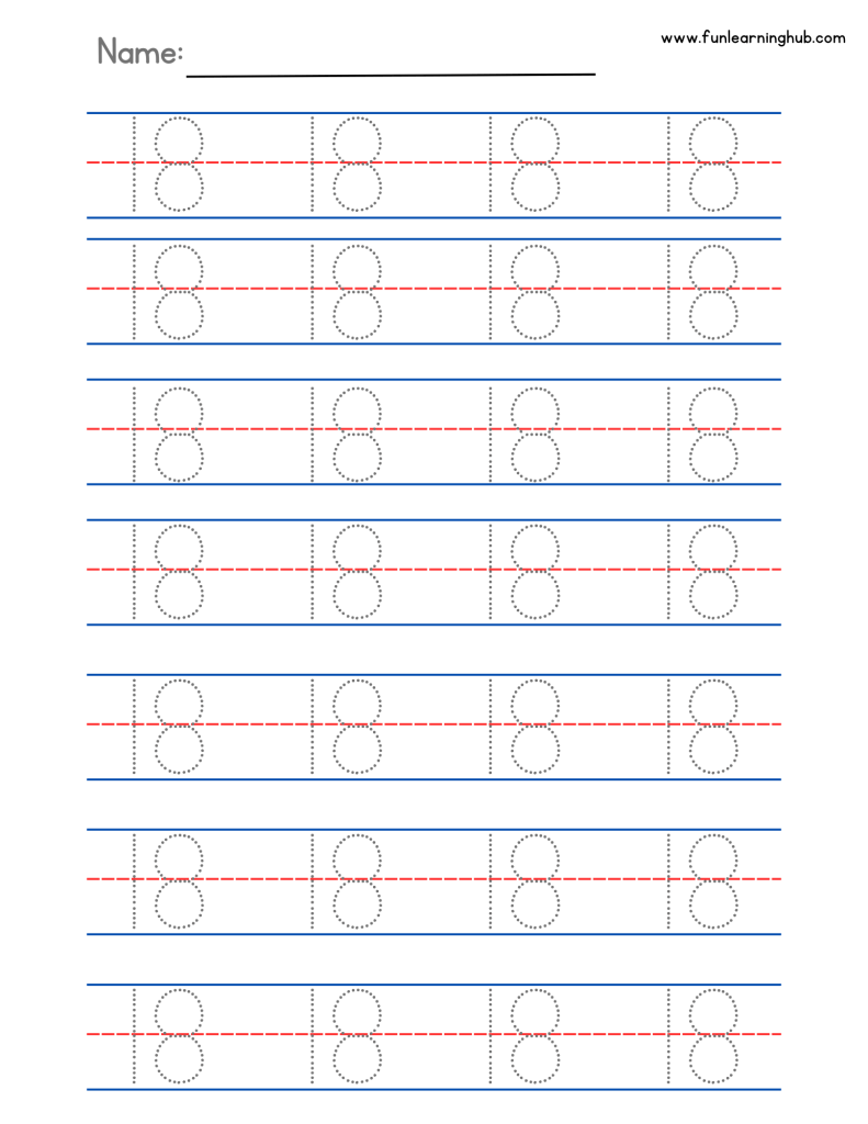 Number Tracing: 0 to 20 (Individual pages) 55 number practice sheet
