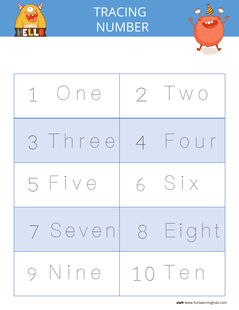 Number Tracing Worksheets 6 monster number tracing