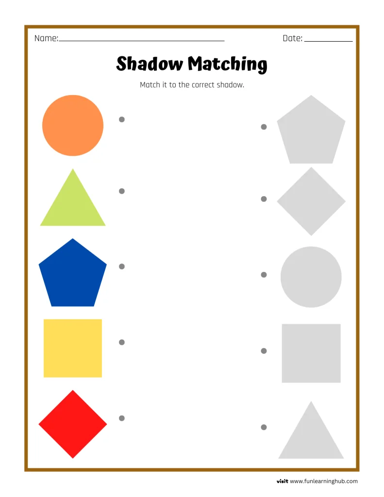 Contraction Activity Printable 8 shapes shadow matching