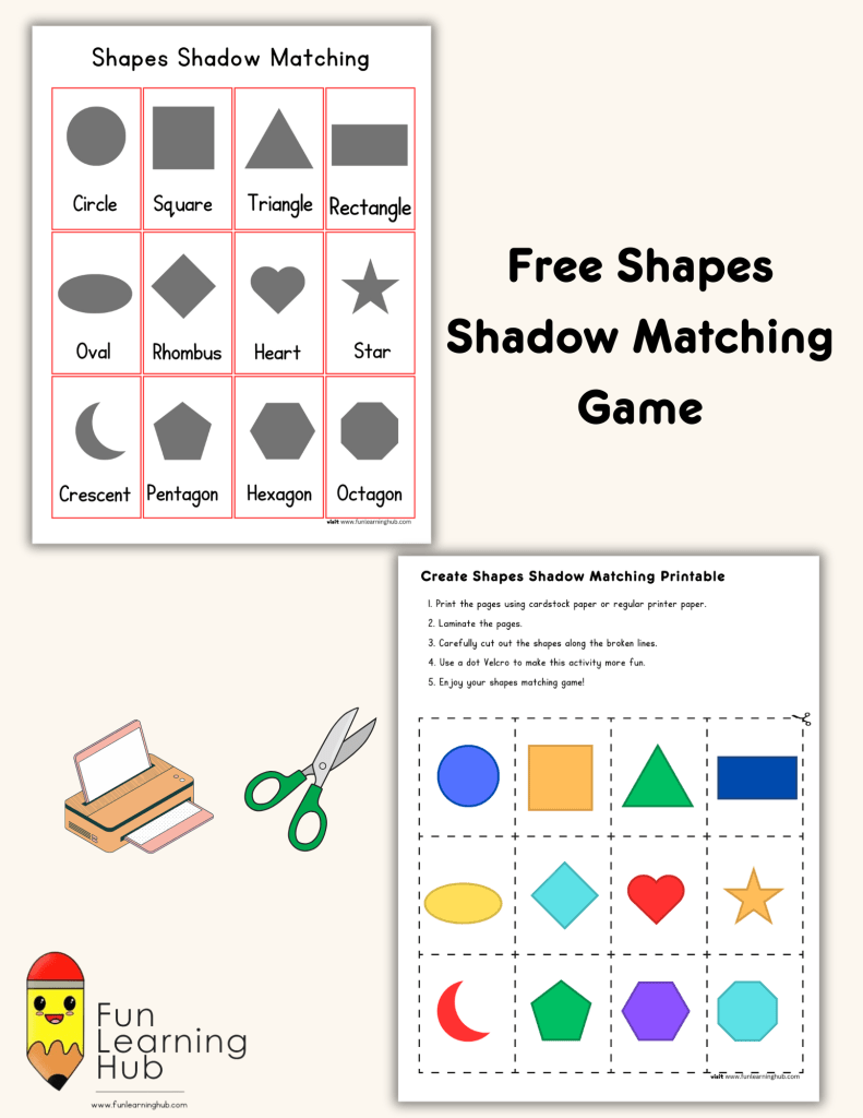 Shapes Matching 7 Shapes Shadow Match Activity Printable