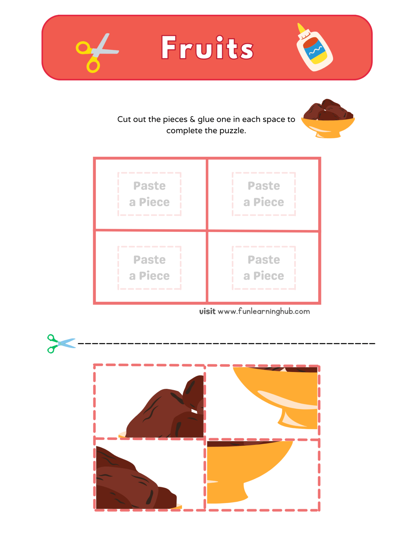 Free Fruits Cut and Paste Worksheets for Kids - Fun Learning Hub