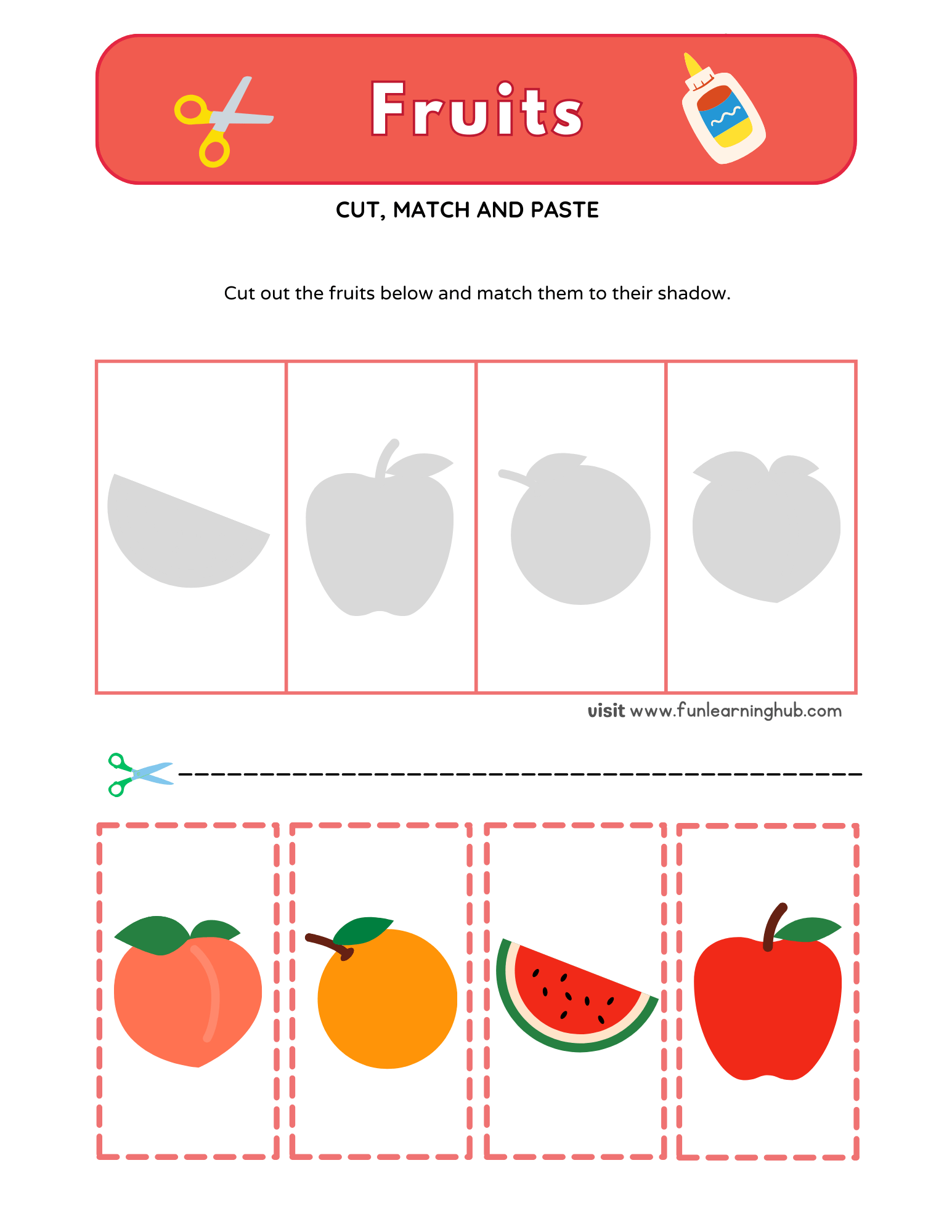 Free Fruits Cut and Paste Worksheets for Kids - Fun Learning Hub