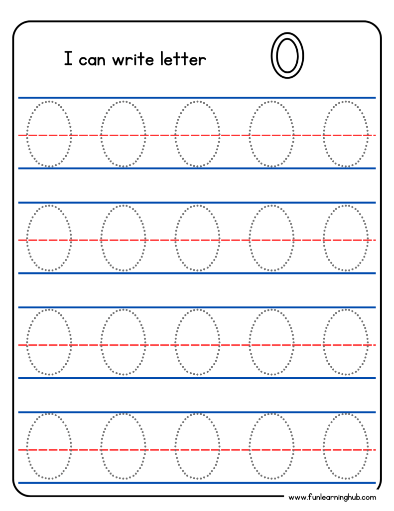 Kindergarten alphabet tracing worksheet with uppercase letter O