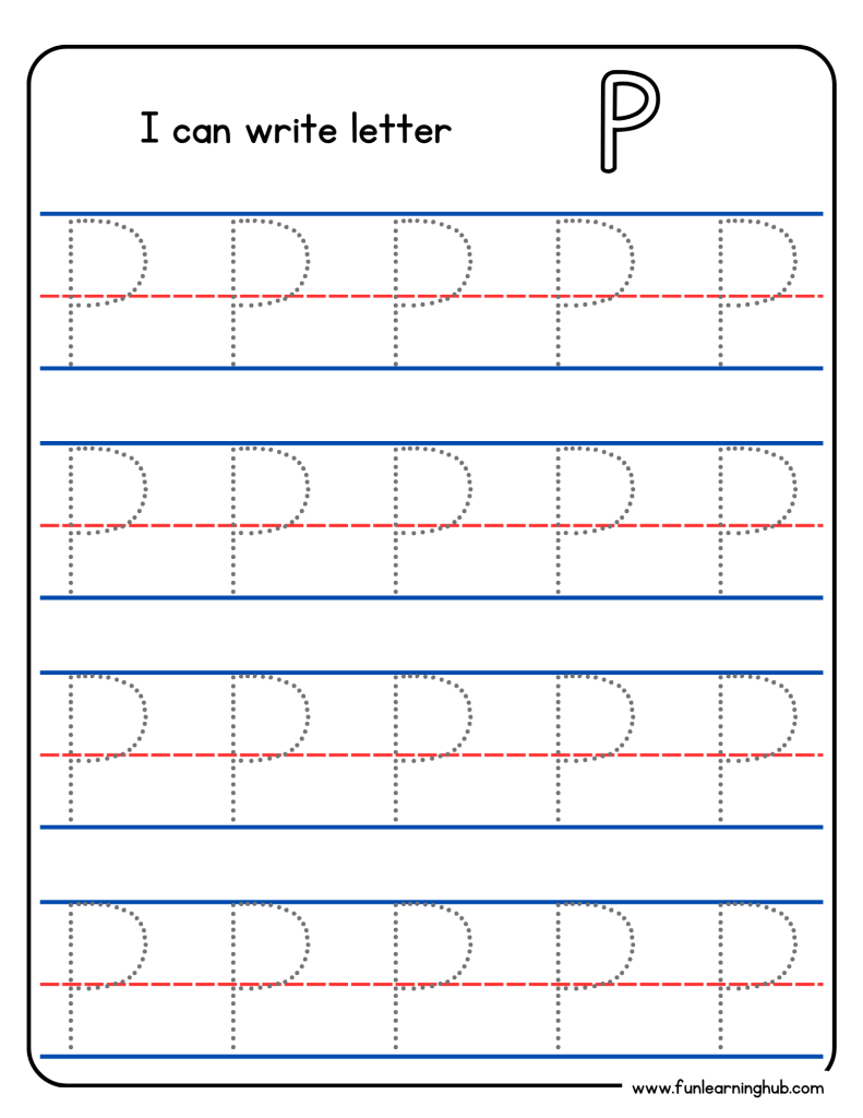 Kindergarten alphabet tracing worksheet with uppercase letter P