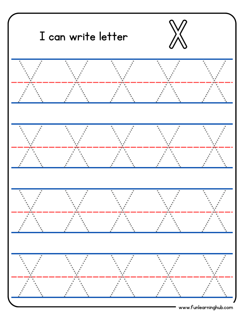 Kindergarten alphabet tracing worksheet with uppercase letter X
