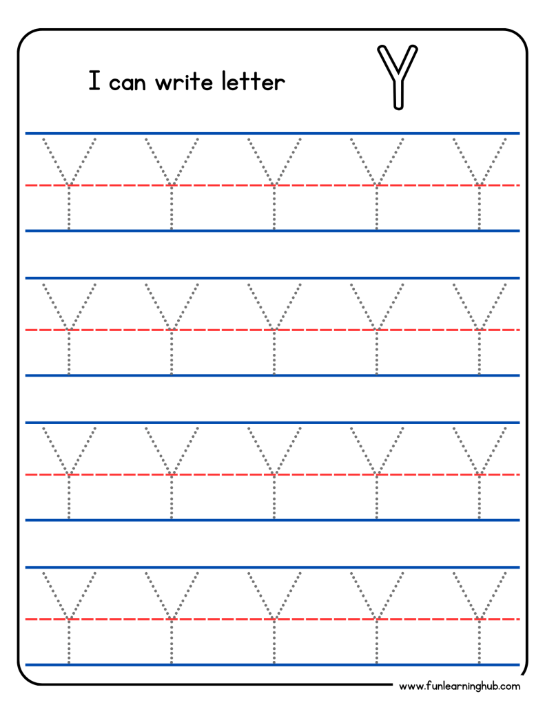 Kindergarten alphabet tracing worksheet with uppercase letter Y