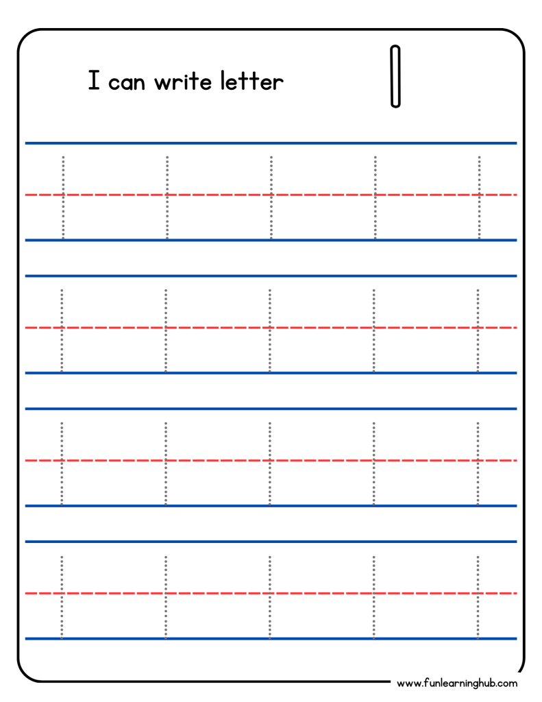 Kindergarten alphabet tracing worksheet with lowercase letter l
