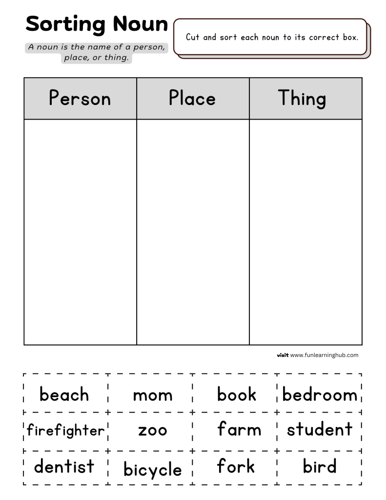 first grade noun worksheets for free