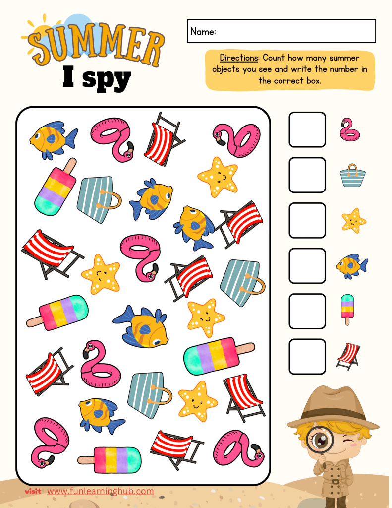 Skip Counting by 5's 17 summer I spy worksheets