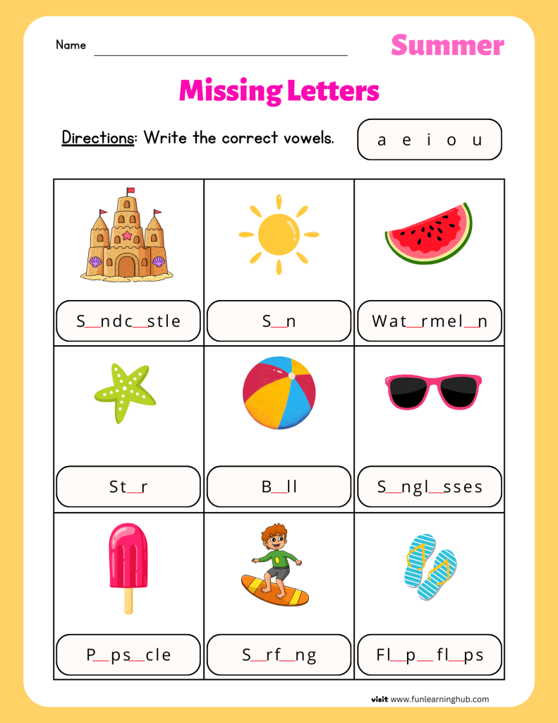 Summer Worksheets 10 summer worksheets vowels