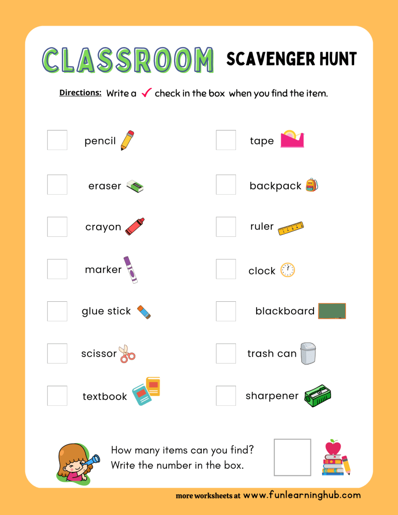 Back-to-School Worksheets 3 Back-to-School Classroom Hunt Worksheets