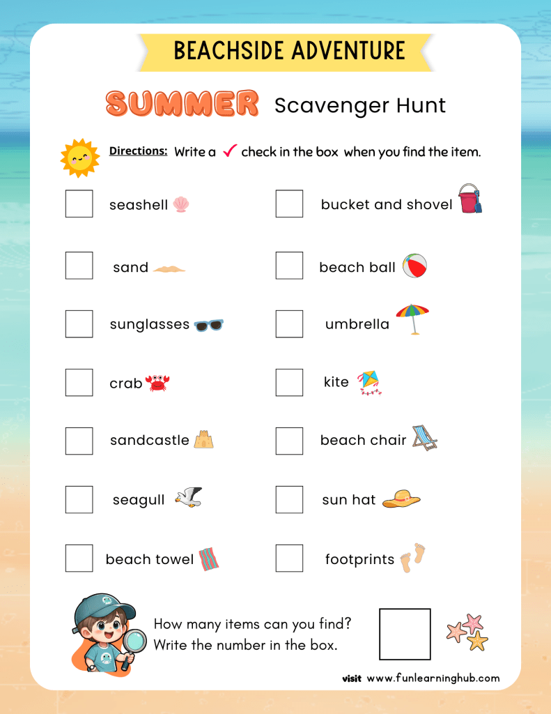 Summer Worksheets 12 summer scavenger hunt for beach