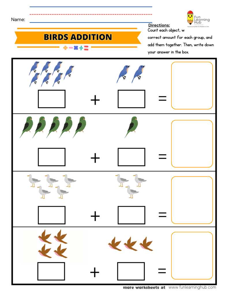 Addition Example Using Red Bird Free Kindergarten Picture Addition Worksheets (50 Free Printable) - Fun ...