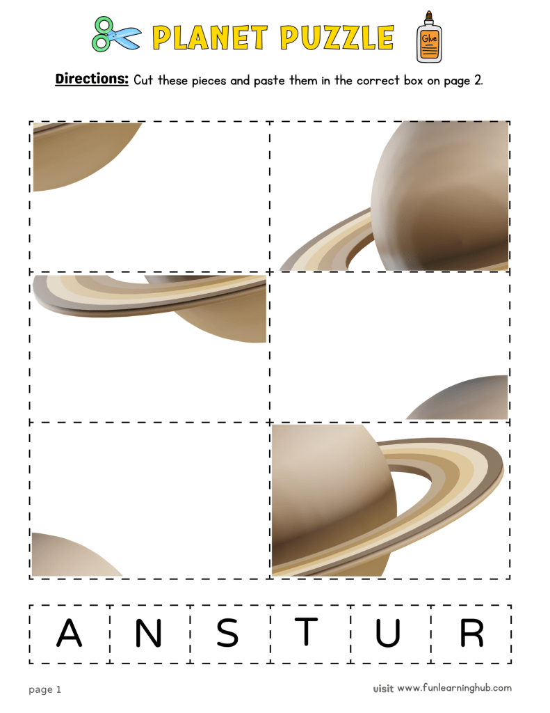 FREE Planets Cut and Paste Printable Activity for Kids 24 saturn cut and paste