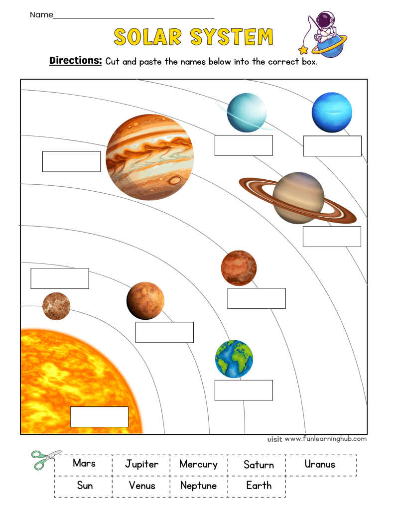 FREE Planets Cut and Paste Printable Activity for Kids 30 solar system planets cut and paste
