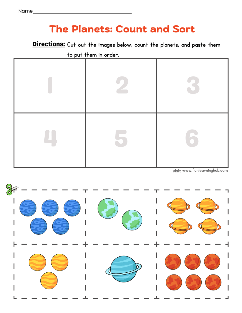 FREE Planets Cut and Paste Printable Activity for Kids 12 planets cut and paste