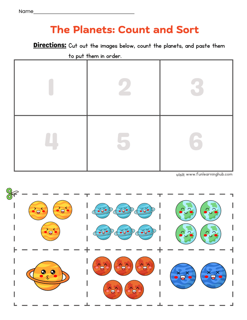 FREE Planets Cut and Paste Printable Activity for Kids 13 planets cut and paste