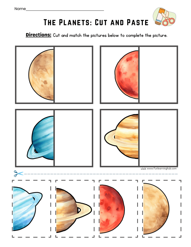 FREE Planets Cut and Paste Printable Activity for Kids 3 planets cut and paste