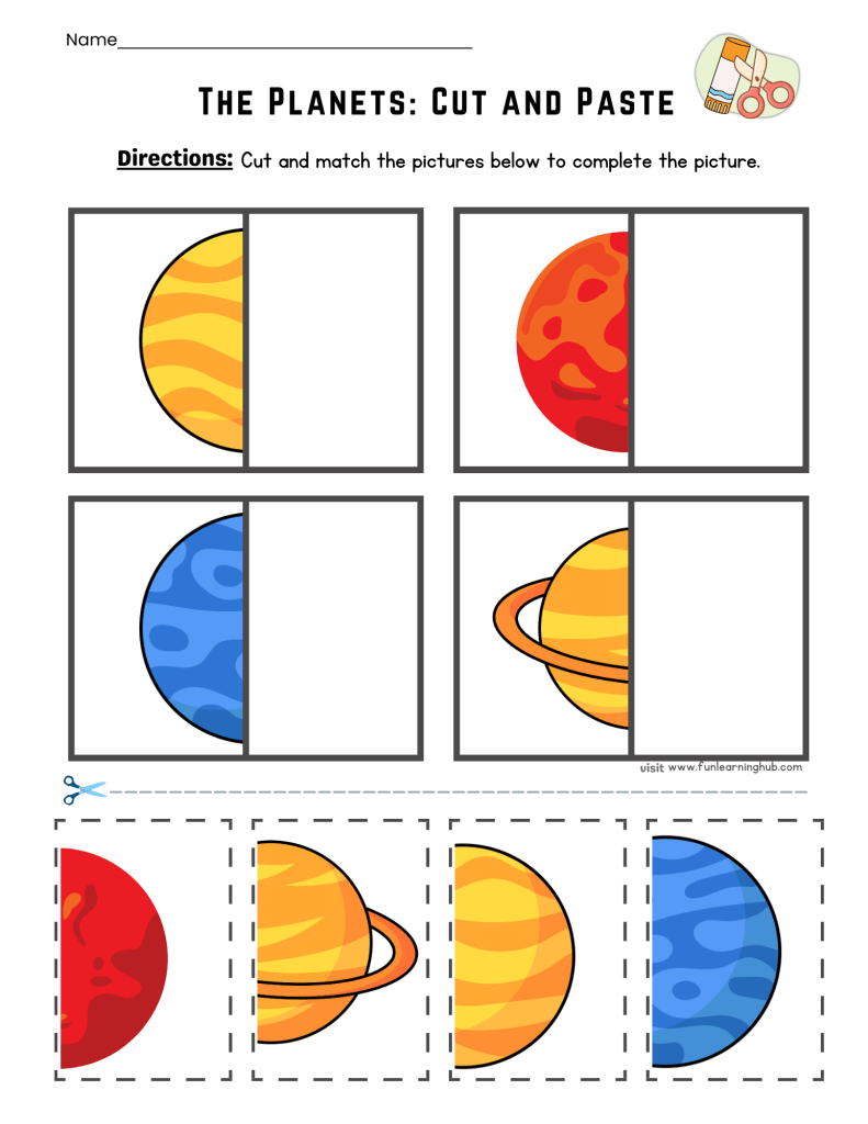FREE Planets Cut and Paste Printable Activity for Kids 5 planets cut and paste