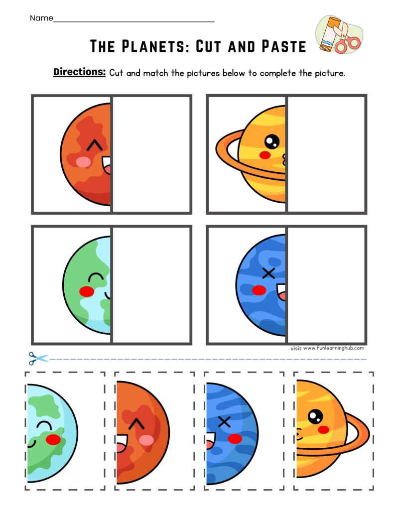 FREE Planets Cut and Paste Printable Activity for Kids 6 planets cut and paste