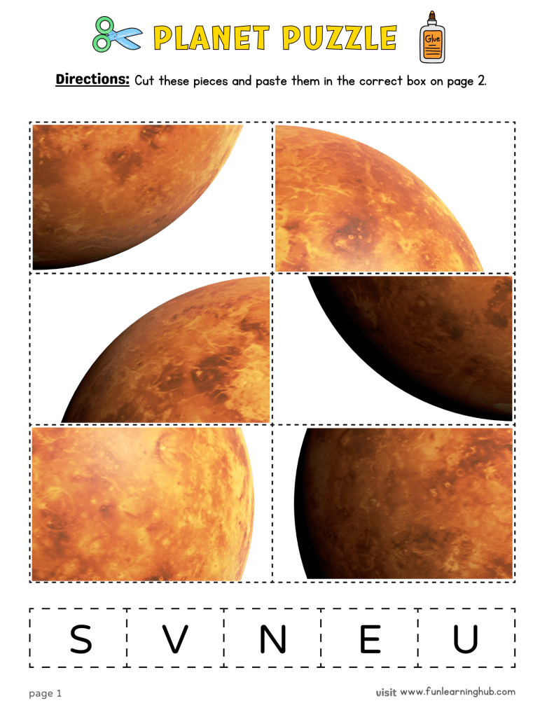 FREE Planets Cut and Paste Printable Activity for Kids 16 venus cut and paste