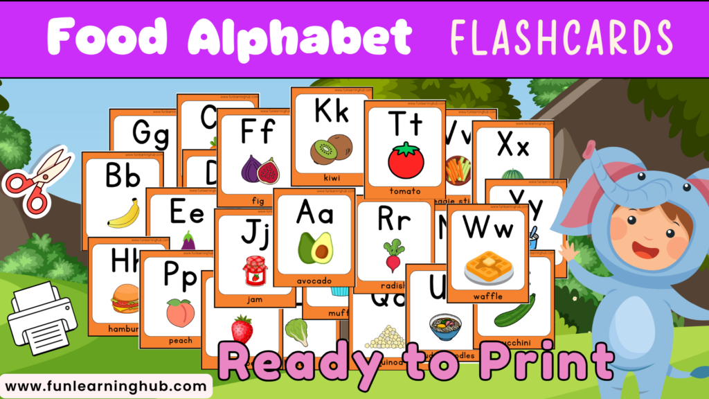 Food alphabet printable flashcards