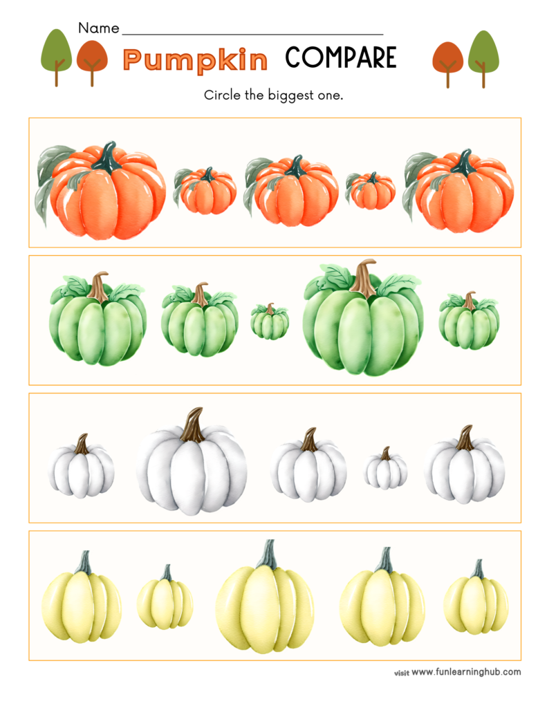 Free Pumpkin Worksheets for Parents, Teachers, and Homeschoolers 20 pumpkin compare worksheets
