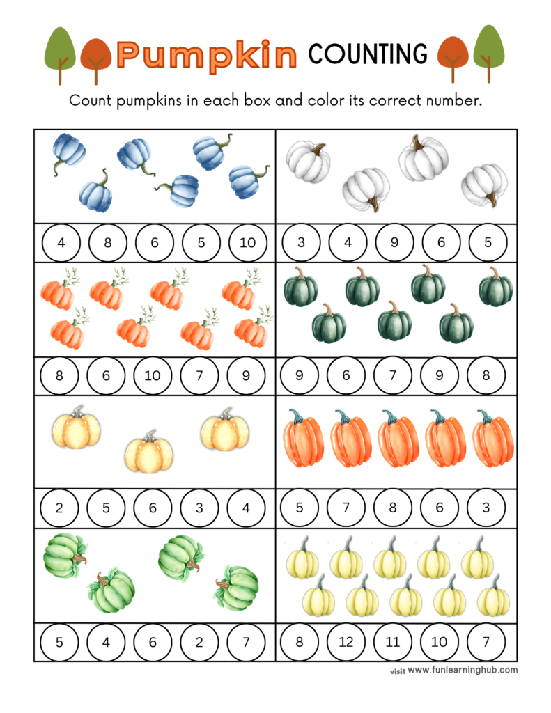 Free Pumpkin Worksheets for Parents, Teachers, and Homeschoolers 5 Pumpkin Counting Worksheet