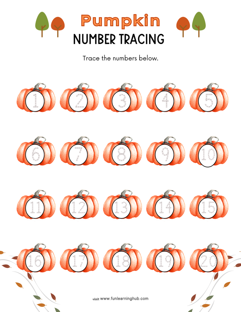 Free Pumpkin Worksheets for Parents, Teachers, and Homeschoolers 12 Pumpkin Number tracing