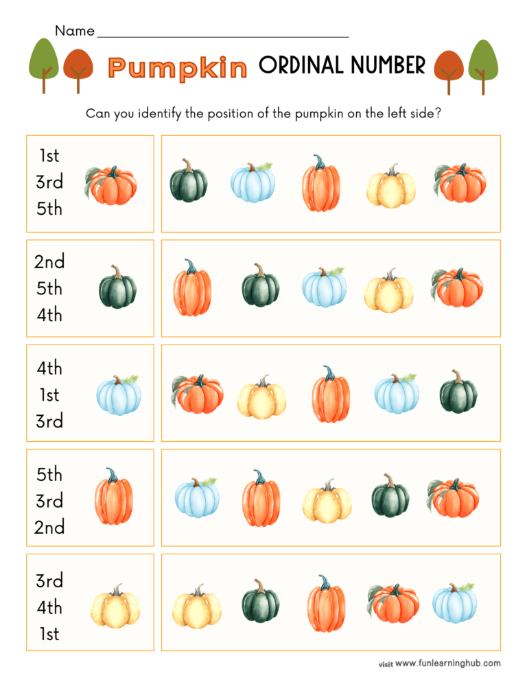 Pumpkin Ordinal Numbers Worksheet
