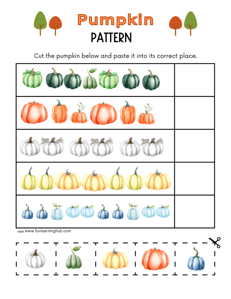Free Pumpkin Worksheets for Parents, Teachers, and Homeschoolers 7 Pumpkin Pattern Worksheets
