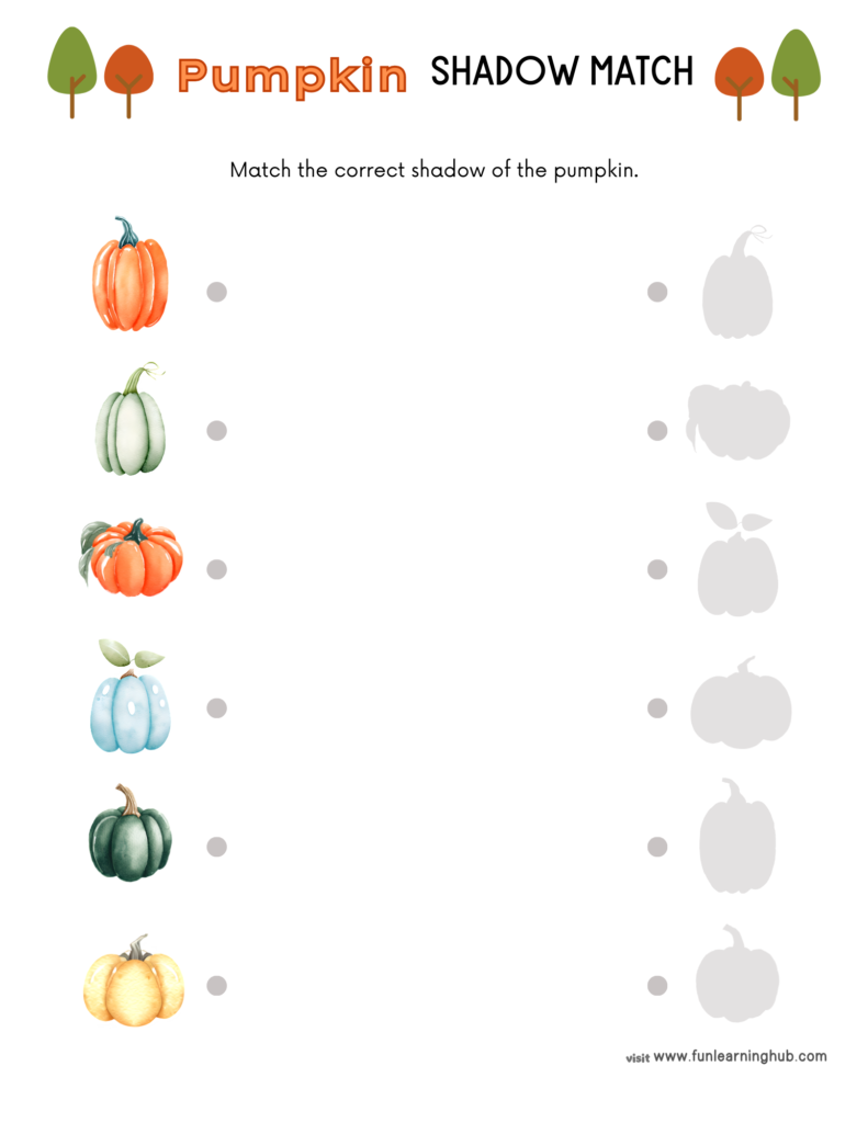 Free Pumpkin Worksheets for Parents, Teachers, and Homeschoolers 33 pumpkin shadow matching worksheet