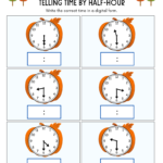 pumpkin telling time by half-hour worksheets
