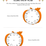 pumpkin telling time by hour worksheets