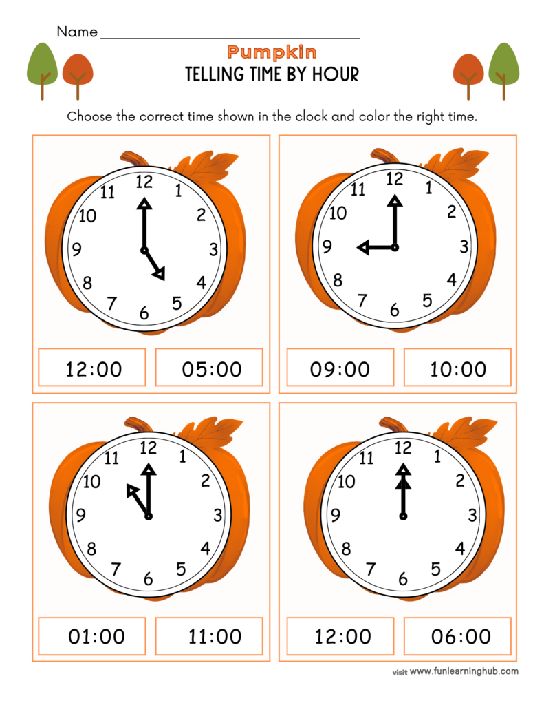 Free Pumpkin Worksheets for Parents, Teachers, and Homeschoolers 25 pumpkin telling time by hour worksheets
