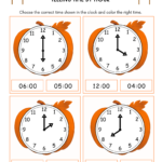 pumpkin telling time by hour worksheets
