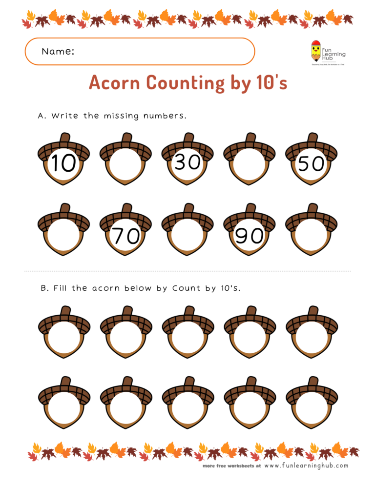Acorn Skip Counting by 10s Worksheet 3 Acorn Skip Counting by 10s Worksheet