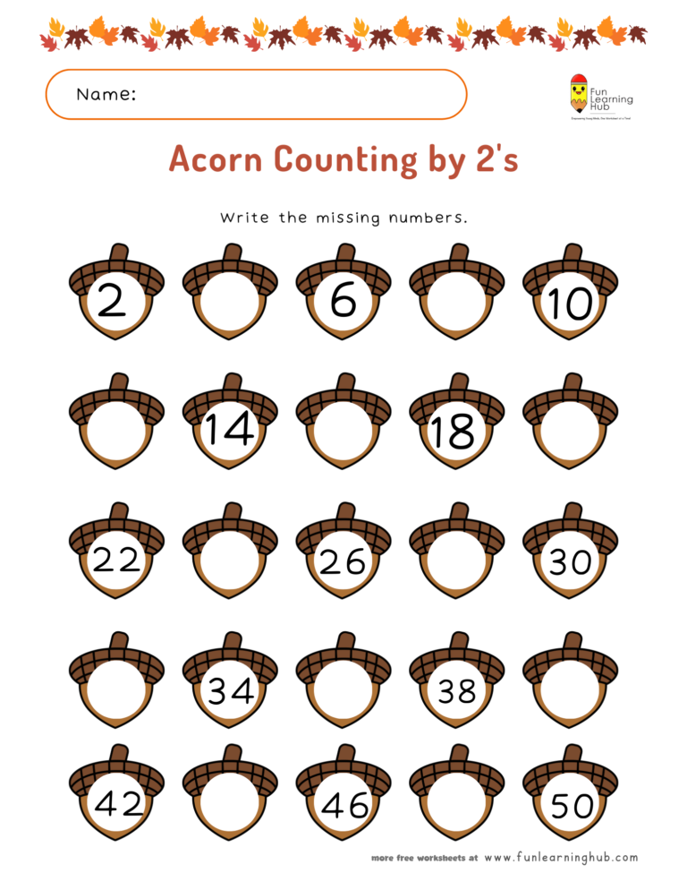 Acorn Skip Counting by 2s Worksheet 2 Acorn Skip Counting by 2s Worksheet
