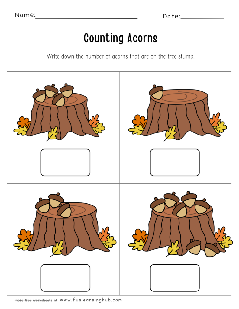 Counting Acorns Worksheet