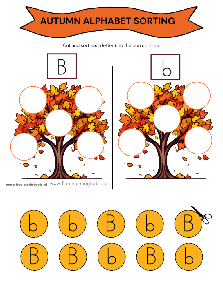 Autumn Letter B Sorting Worksheet