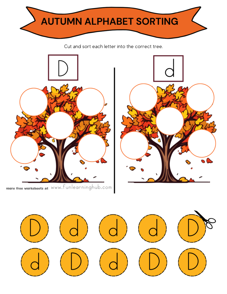 Autumn Letter D Sorting Worksheet