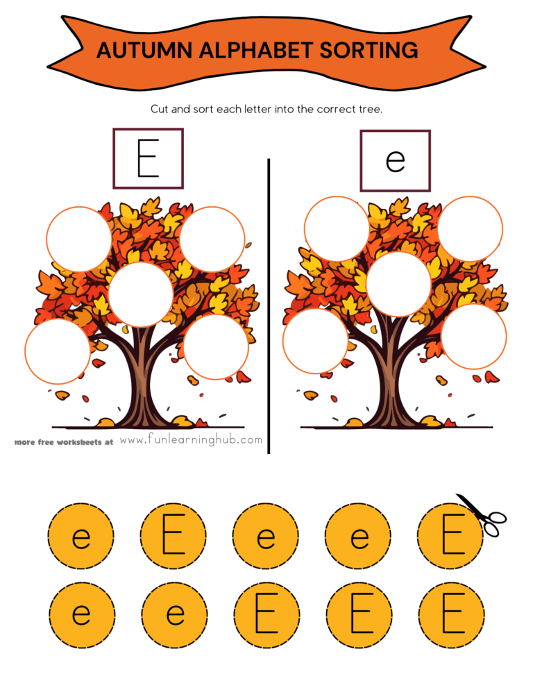 Autumn Letter E Sorting Worksheet