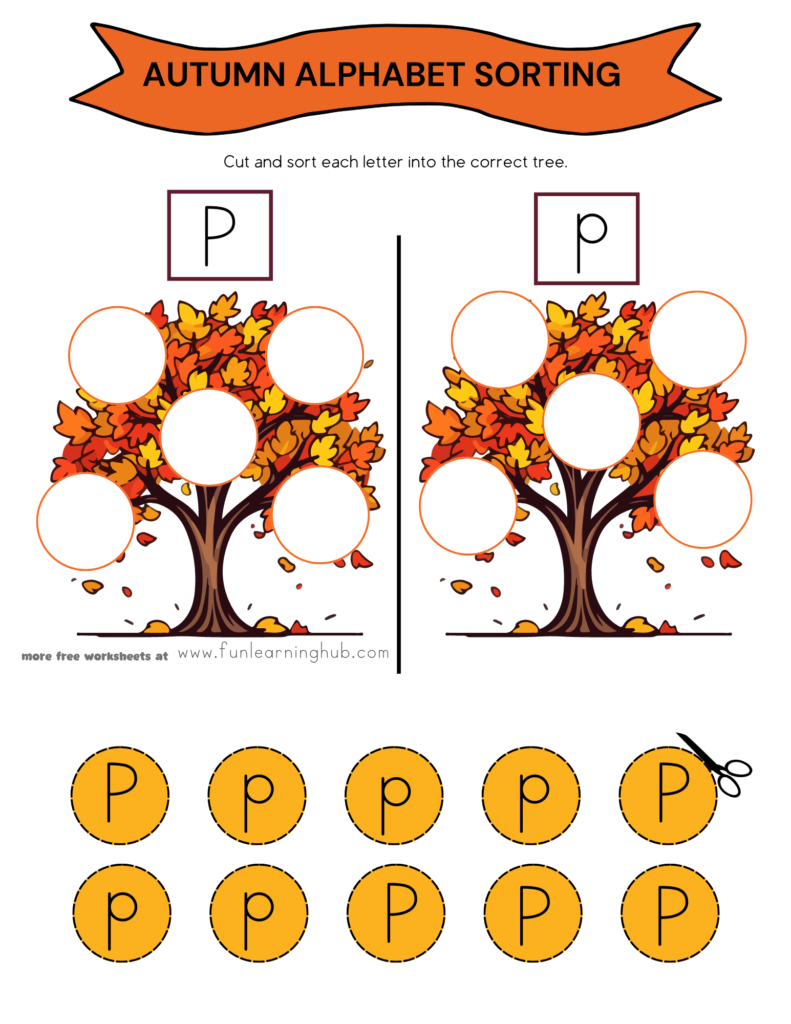 Autumn Letter P Sorting Worksheet